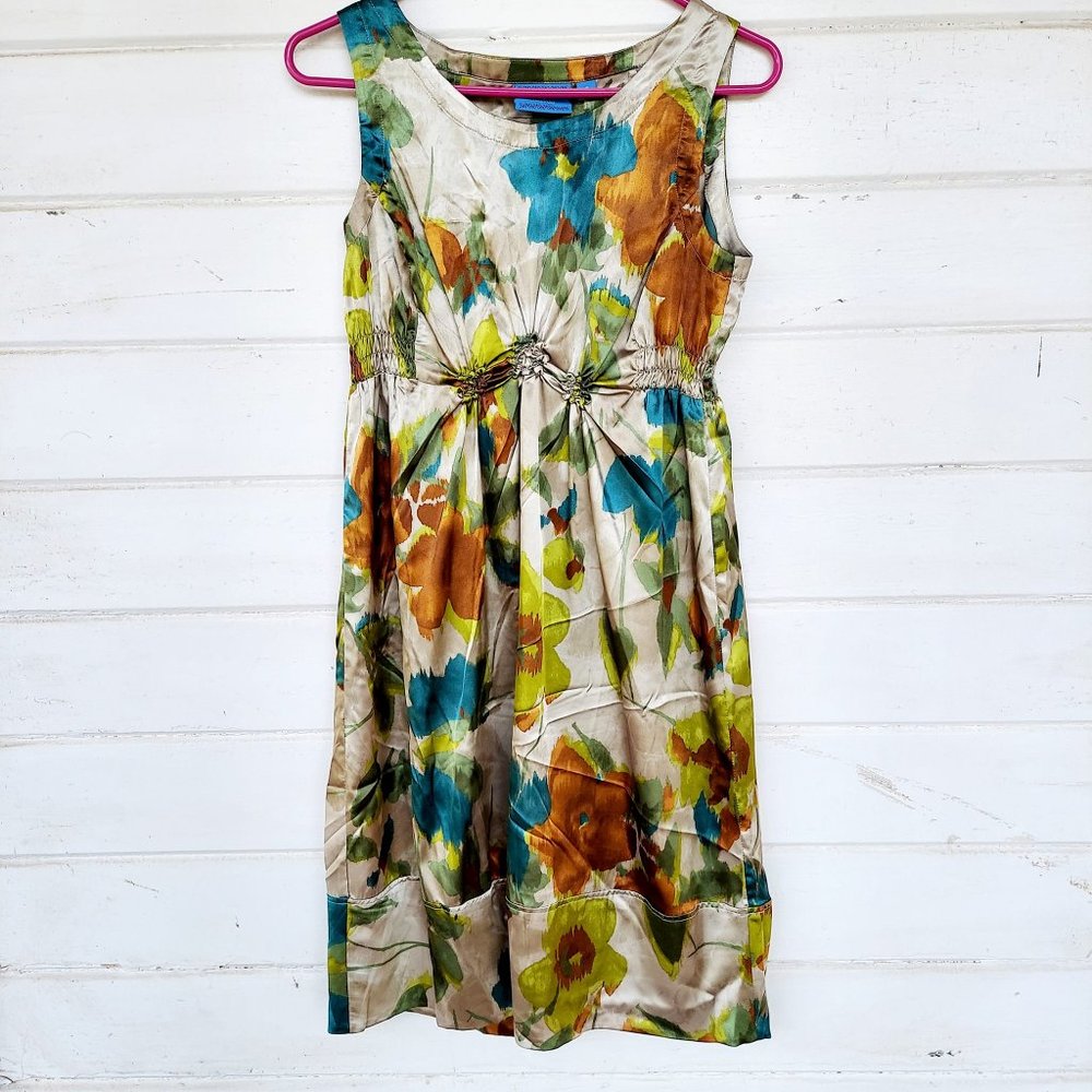 Simply Vera Wang Muted Watercolor Satin Floral Dress Size 8